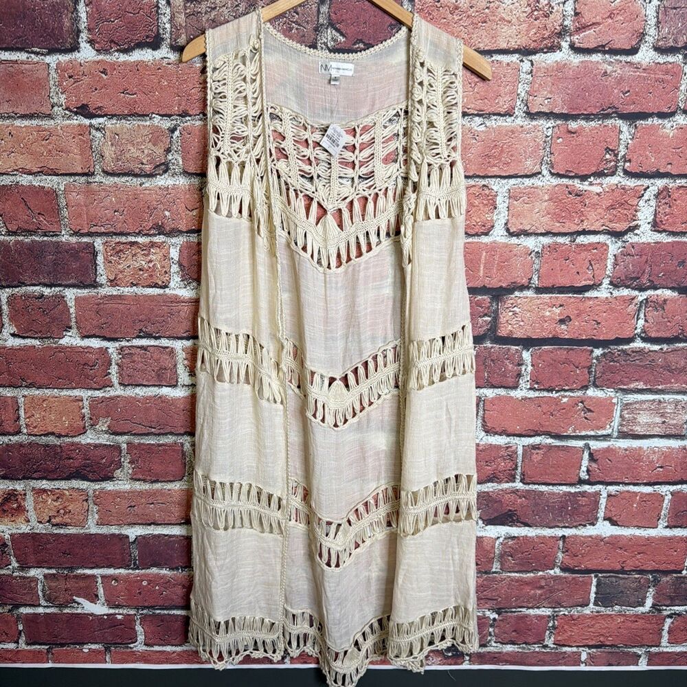Neiman Marcus Cardigan Womens Small Beige Lace Crochet Sleeveless Shift NWT